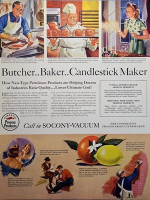 Gargoyle Petroleum Process Products Print Ad 1941 - Butcher Baker Candlestick