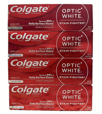 LOT (4) COLGATE OPTIC WHITE TOOTHPASTE, Clean Mint Paste, 4.2 oz, EXP 2027