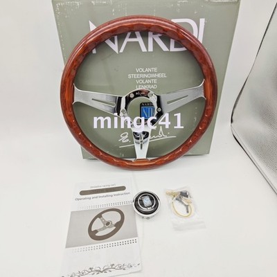 NEW NARDI Classic 360mm Mahogany Wood Steering Wheel with Silver Chrome Finish