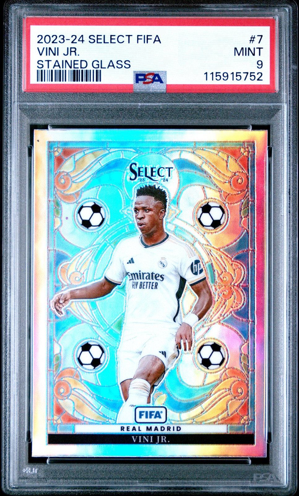 2023-24 Panini Select Fifa Stained Glass #7 Vini Jr. PSA 9