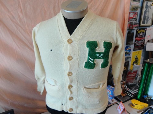 Vintage 50's High School Varsity Letter H Letterman 1950's Sweater Jacket Sz XS