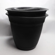 (2-Pk) Vigoro Eclipse Round Planter with Saucer Black 12" ECA12000G18