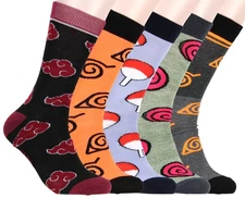 Naruto Shippuden Socks Uchiha Akatsuki Uzumaki Clan 5 Pack Adult Crew Socks