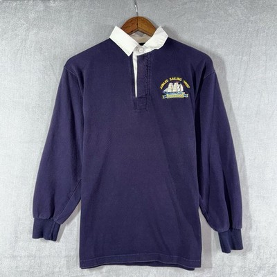 Front Row Heavyweight Rugby Shirt Mens Medium Navy Long Sleeve Sailing Crest