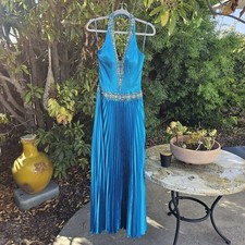Interludes Turquoise Beaded Halter Evening Gown Prom Dress XS