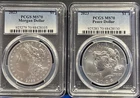 2023 $1 Morgan and Peace Silver Dollar 2pc Set PCGS MS70 Blue Labels