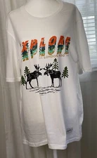 London Fog Supply Co. Sz XL White Explore W/ Moose Design T-Shirt Short Sleeve