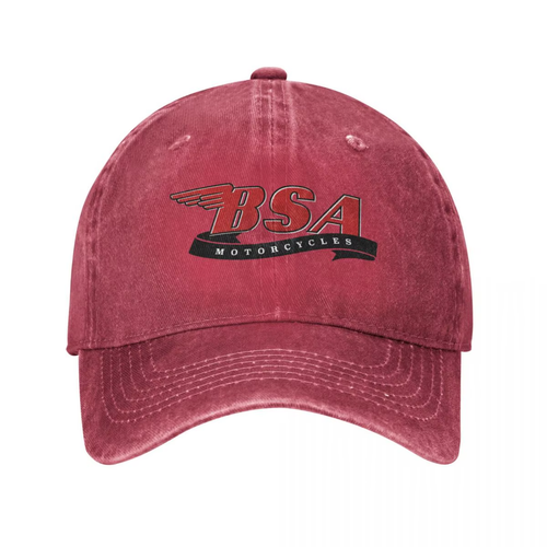 DISTRESSED RED BSA MOTORCYCLE BASEBALL CAP..WITH RED LOGO .REF BR-42
