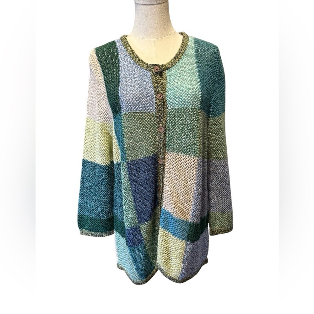 Patchwork Cottagecore Womens Large Open Knit Blue… - image 2