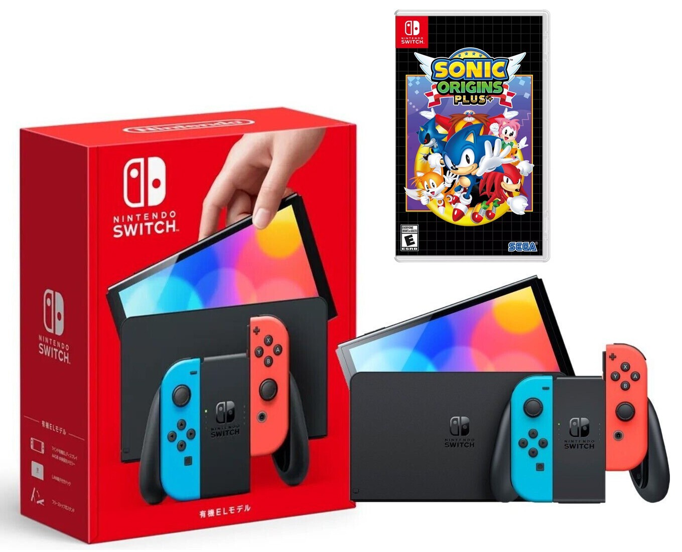 NEW Nintendo Switch OLED Neon Bundle Sonic Origins Plus Game