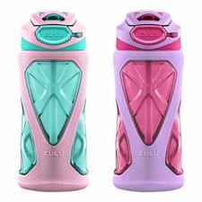Zulu Tritan Kids Water Bottle 16oz - Leak Proof One Touch Lid - Pink/Green