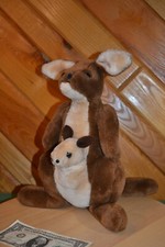 Vintage Large Plush Kangaroo and Joey in Pouch 12" Tall Soft Detailed Cute