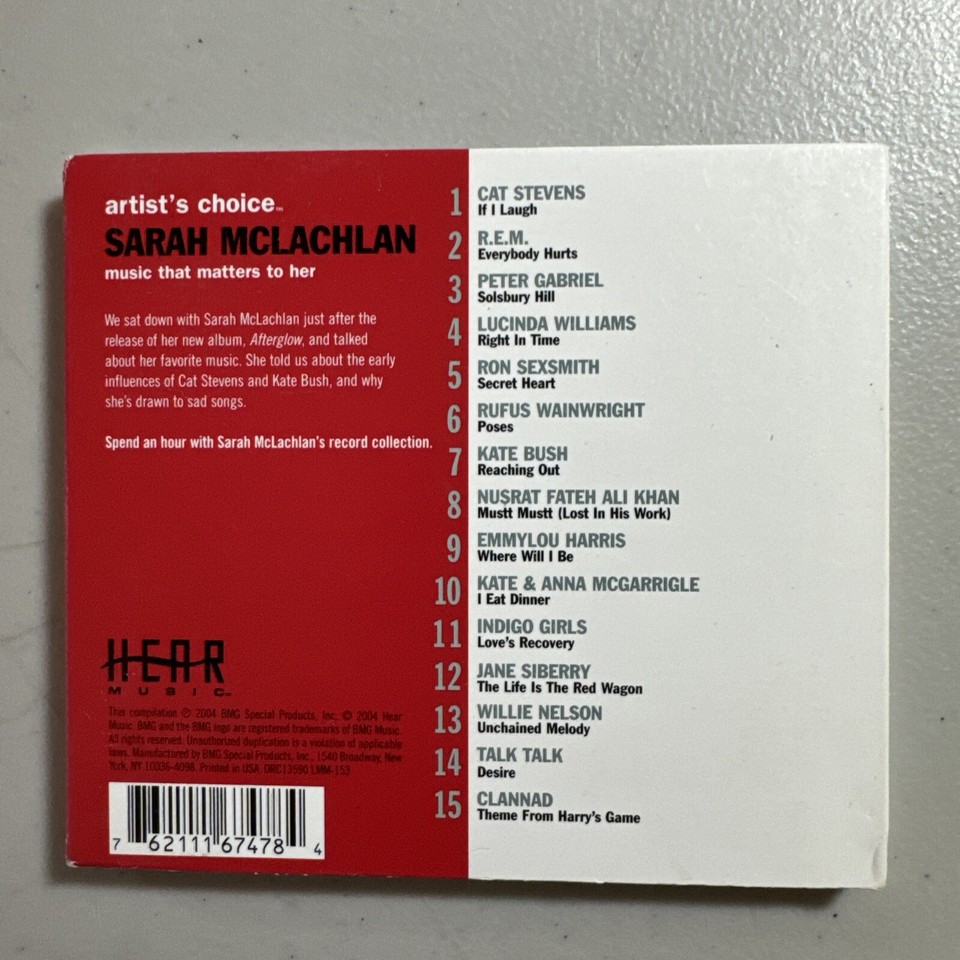 Artist's Choice Sarah McLachlan Various Artists Audio CD VG/VG eBay