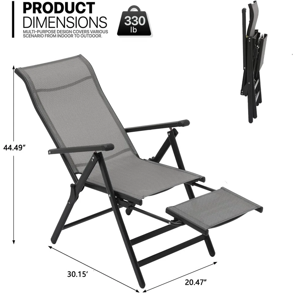 Espreguiçadeira dobrável encosto alto cadeiras de gramado com apoio para os pés retrátil pátio externo - Imagem 3 de 4