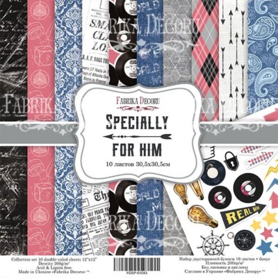 8'' x 8'' Scrapbooking Paperpad Cardstock speziell für Ihn 10 Blatt + Bonus
