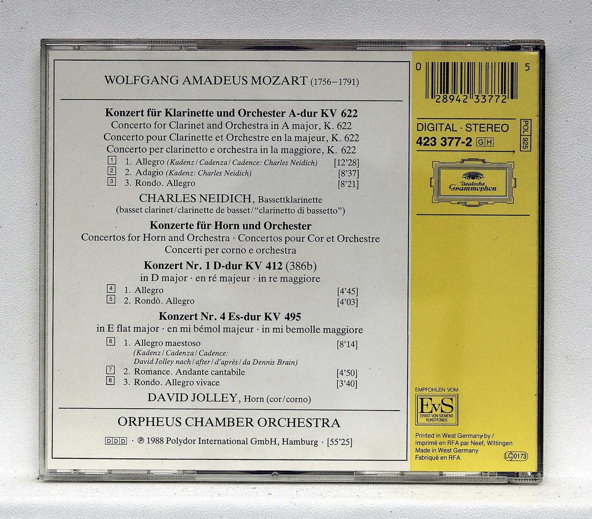 【中古】 Chamber Works for Basset WolfgangAmadeusMozart ORPHEUS CHAMBER ORCH. ⸺ MOZART clarinet & horn ctos ⸺ DGG CD