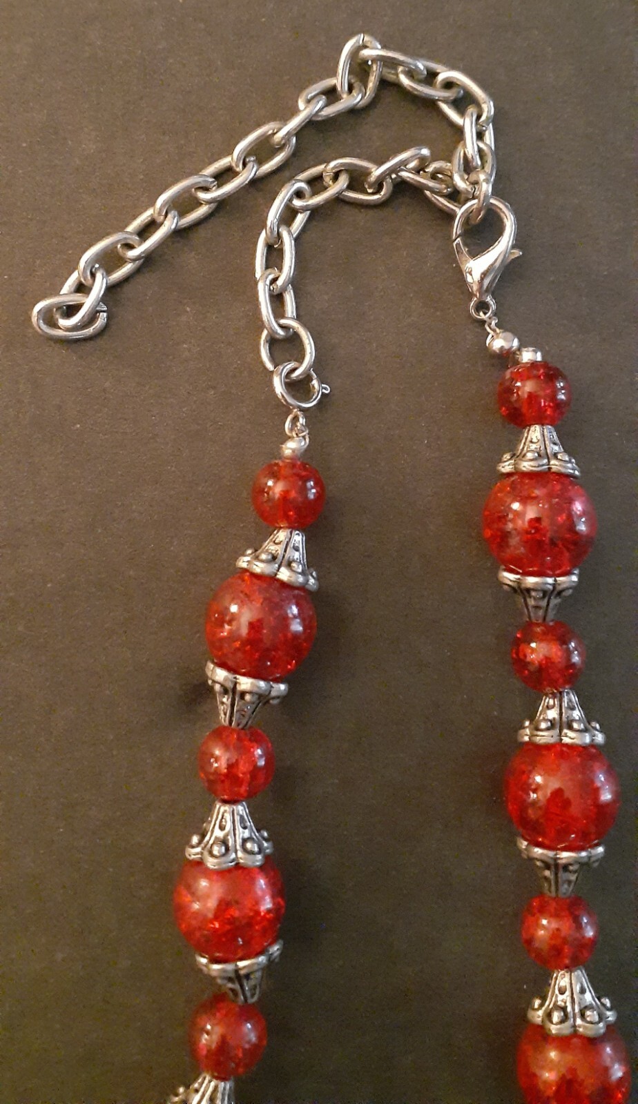 DRAMATIC, BRIGHT RED STATEMENT NECKLACE, 22" - image 3
