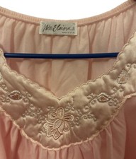 Vintage L Flannel Miss Elaine Pink Floral Embroidered Nightgown NEW Made In USA