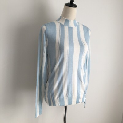 NWT EQUIPMENT Dusty Blue Ivory Striped Wool Cashmere TAYDEN Mock Sweater -Small