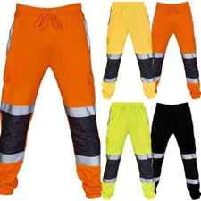 Men Hi Viz Vis High Visibility Sweatpants Jogger Work Trousers Tracksuit Bottoms