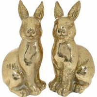Goldene Deko Osterhasen Sitzend, Antik-Look Osterdeko Hasenpaar, H16,5Cm, 2