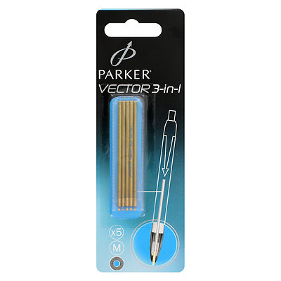 Parker Vector 3-In-1 Ball Point Refills, Blue Ink, Medium Point, 5/Pack''