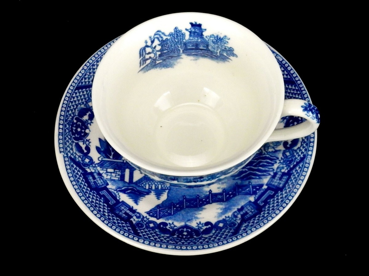 Vintage Blue Willow Porcelain Cup & Matching Saucer