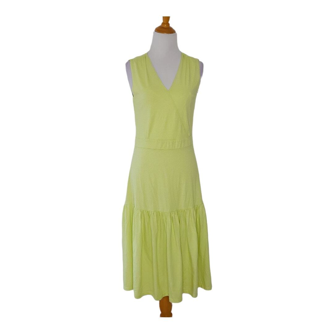 Soft Surroundings Claudia Faux Wrap Dress Lime Green Midi Ruffle Hem Women XS