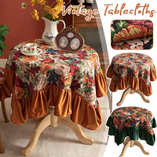 Jacquard Yarn-Dyed Floral Tablecloth Round Lotus Leaf Room Table Cloth - Picture 2 of 16