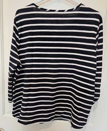 Van Heusen Wmns 3/4 Ruched Sleeve Keyhole Striped Knit Top Sz XL Blue White - Picture 3 of 5