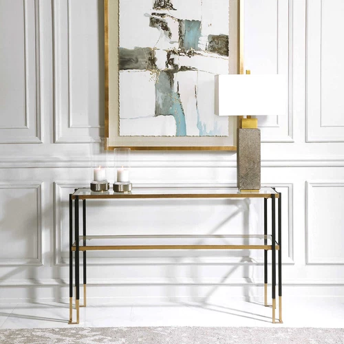 Kentmore Console Table Modern Matte Black and Brushed Gold  ~ Uttermost 24978 - Picture 3 of 7