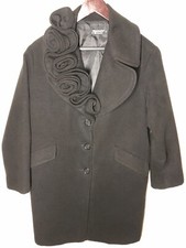 Rinascimento Black Wool Blend Ruffled Coat Size Small Made In Italy