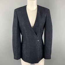 GIORGIO ARMANI Size 0 Navy Jacquard V-Neck Jacket