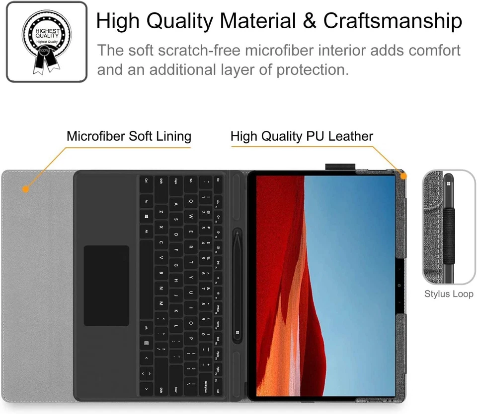 Case for Microsoft Surface Pro X (2021/2020/2019) Multiple Angle Portfolio Cover - Image 3 of 4