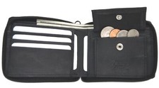 Black Genuine Leather Men's Bifold Wallet Credit Card Coin Holder Zip Around