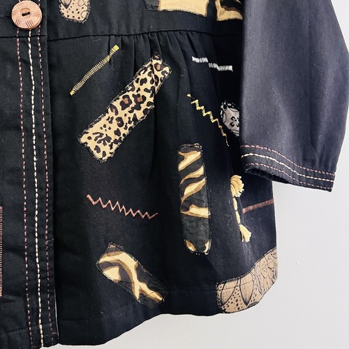 Choices Vintage Petite Black Leopard Cat Patchwork Lined Big Button Jacket Med - Picture 5 of 10