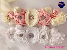 Girls Kids Lady Wedding Satin Flower Party Dress Belt tie hair band headband