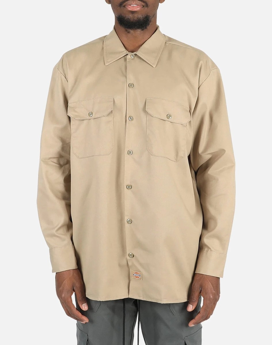 NEW Dickies 574 Khaki Long Sleeve Twill Uniform Work Shirt Men's