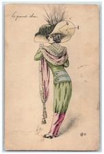 Mille Artist Signed Postcard Pretty Woman France Fashion Big Hat c1910's Antique
