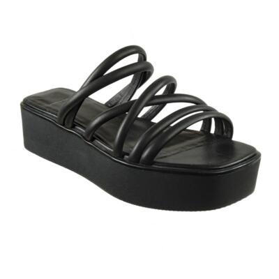 NEW VAGABOND Sandals Slides Platforms Strappy Black Leather Sz. 38
