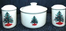 FOLK CRAFT "HOLIDAY" SALT & PEPPER SHAKER SET AND SUGAR BOWL WITH LID EUC