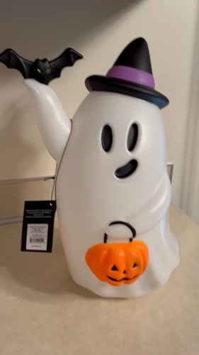 Halloween Blow Mold Dancing Lighted Sound GHOST w BAT and Witches Hat Working! - Video 1 of 1