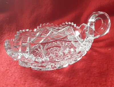 American Brilliant Elegant Cut Glass Crystal Nappy Candy Dish with Sawtooth Edge