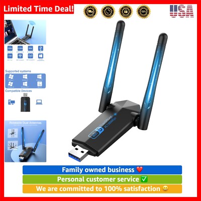 USB WiFi Adapter, 1300Mbps WiFi Dongle USB 3.0 Dual Band 5G/2.4G Wireless Net...