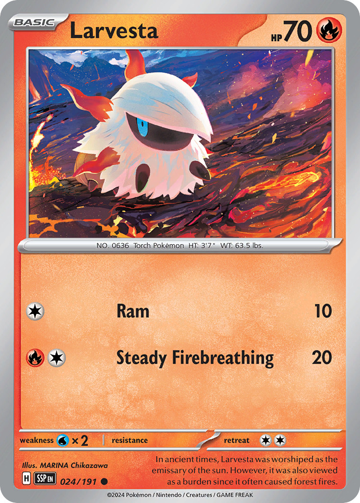 Larvesta 24/191 Common | Surging Sparks | Pokemon Card