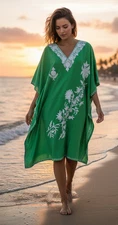 Women's Travel Short Kaftan Seafoam Green Resortwear Beach Caftan Dress L-4X