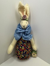 Handmade Rabbit Plush Toy Floral Dress Blue Bow Rose Headband Medium 14-24 in