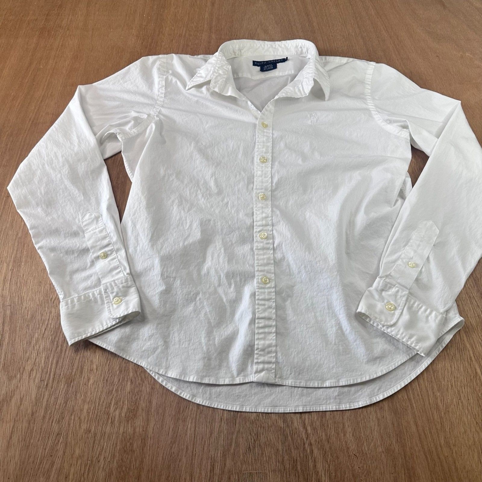 Ralph Lauren Slim Fit White Button Down Shirt Womens Size 14 Stretch Cotton