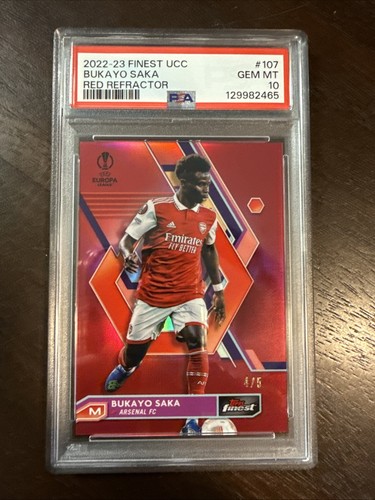 2022-23 Topps Finest UCC Bukayo Saka True Red Refractor Color Match /5 PSA 10