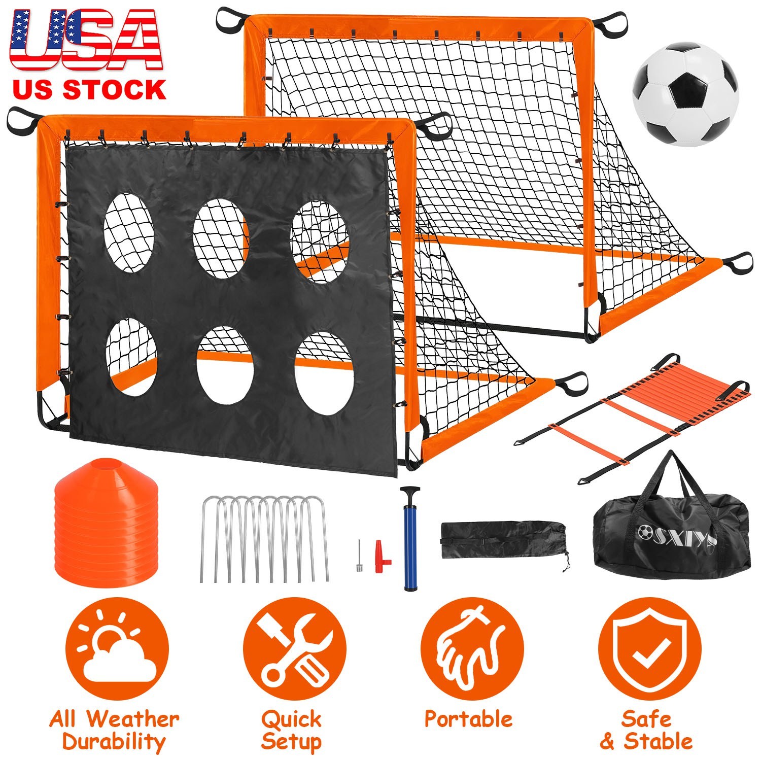 Kids Soccer Goals Set for Backyard - 6-in-1 Portable Soccer Training Equipment